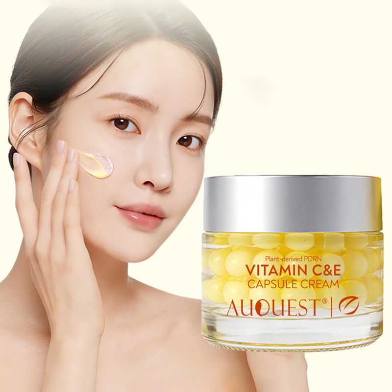 Vitamin C Serum - AUQUEST ビタミンC&Eカプセルクリーム 植物由来のフェイシャルクリーム 深い保湿 アンチエイジング しわを滑らかにし、肌を引き締め、ふっくらと輝かせる