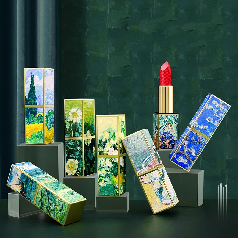 Lip Balm - DIYリップスティックチューブ、ヴァンゴッホオイルペインティングシリーズ、チルトドチューブ、空のチューブリップスティックマウス、赤い封筒シェル、12.1mm